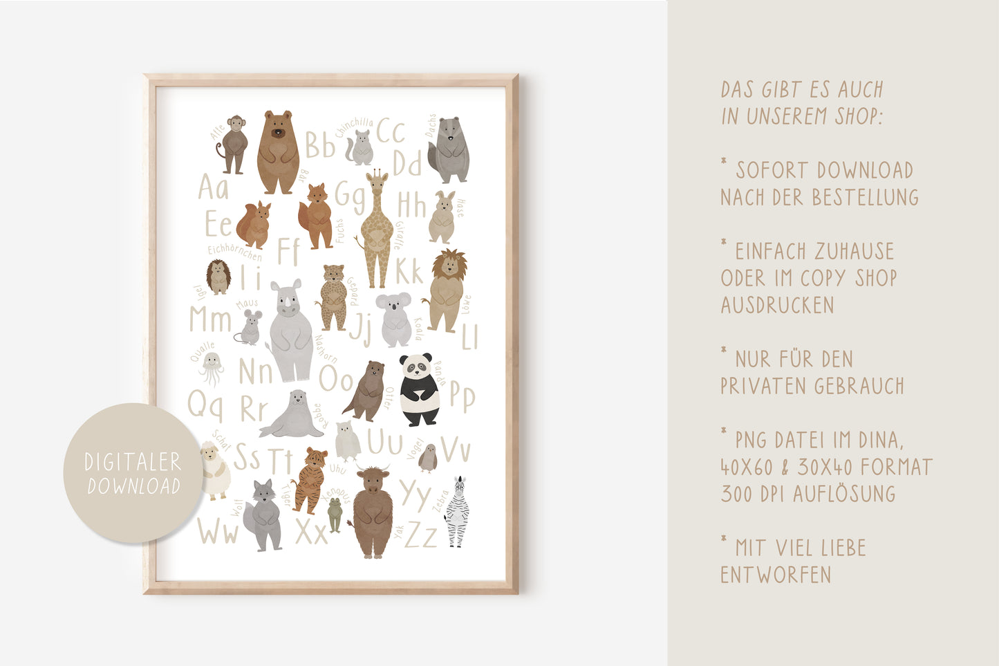 Kinderposter ABC Tiere